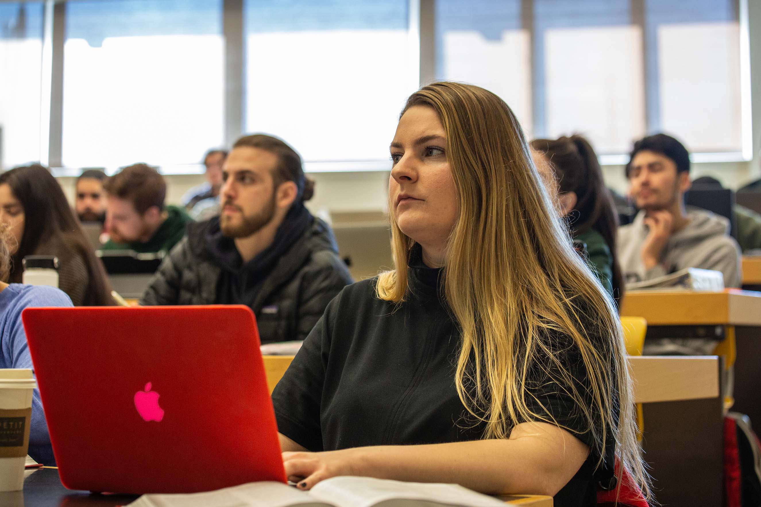 Student pays attention during a class lecture.