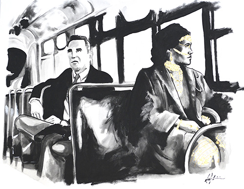 Antwan “Banks” Williams, Rosa Parks, acrylic and gold leaf on canvas, 2020.