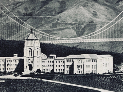 Lone Mountain in front of Golden Gate Bridge