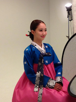 Yuni Cho dressed in a traditional hanbok which is worn during Lunar New Year.