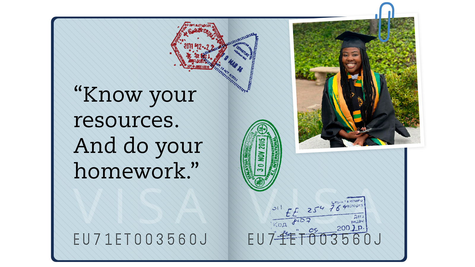 Passport illustration describing, "Know your resources. And do your homework."