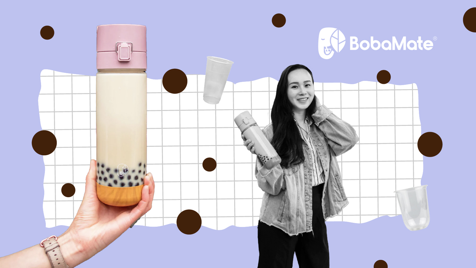 Galina Lang holding a reusable BobaMate boba bottle