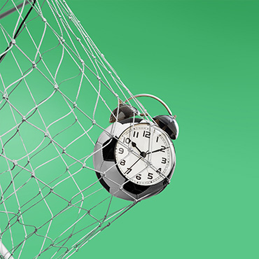Artistic rendering of clock in a soccer goal.
