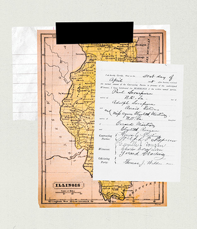Illinois map with handwritten note on top
