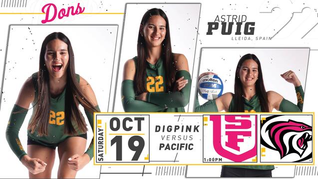 Read event detail:  USF Women&#039;s Volleyball vs Pacific - Dig Pink