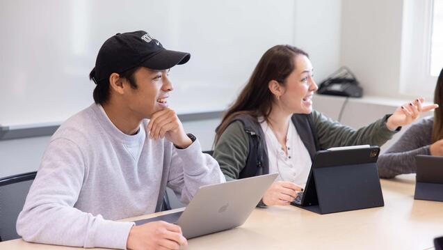two students in a classroom