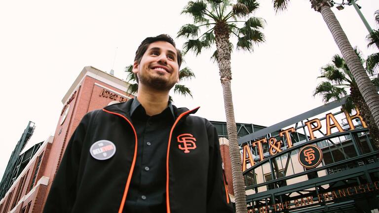 Alfonso Garcia in front of the ballpark.