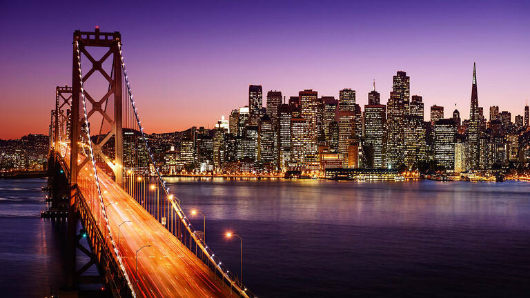 San Francisco skyline at night.