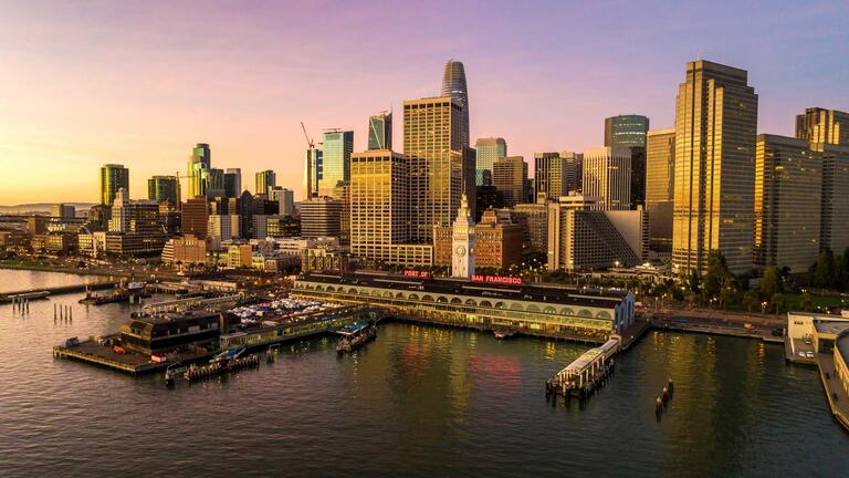 San Francisco skyline at dusk.