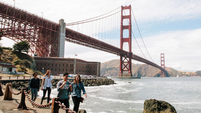 Golden Gate Bridge and USF students