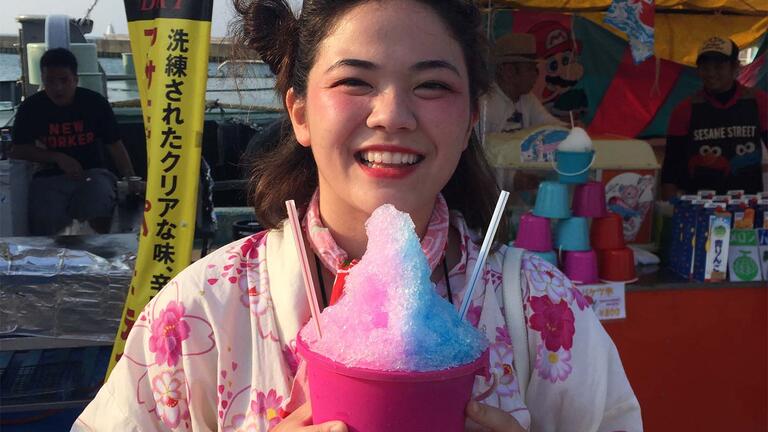 Amanda Tsuhako holding shaved ice