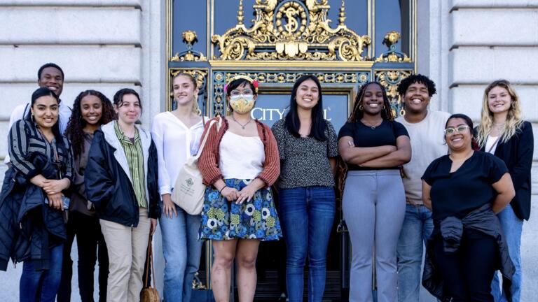 Group of students standing outside of City Hall