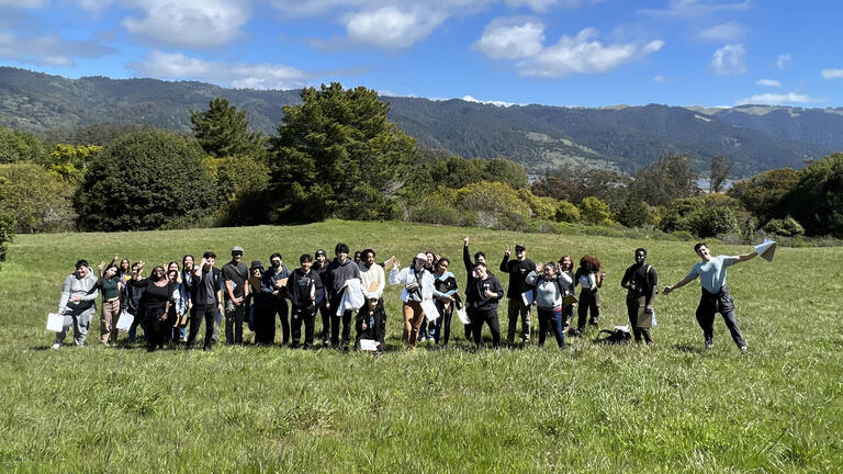 Engineering students in nature.