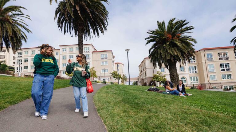 Students walking together on campus