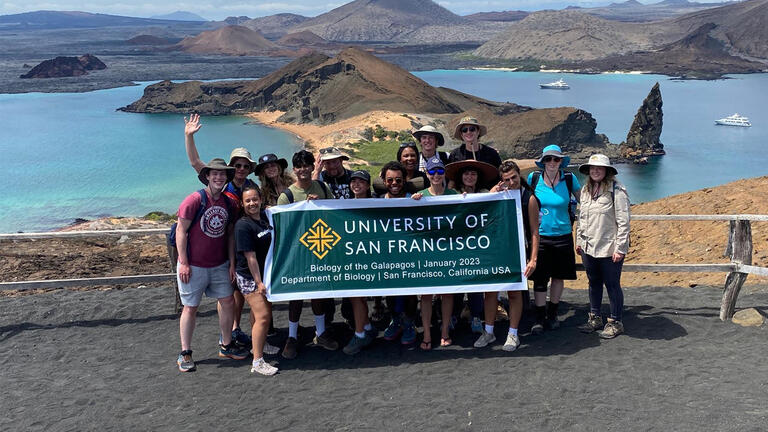 Group of biology students in Galapagos Islands, Ecuador