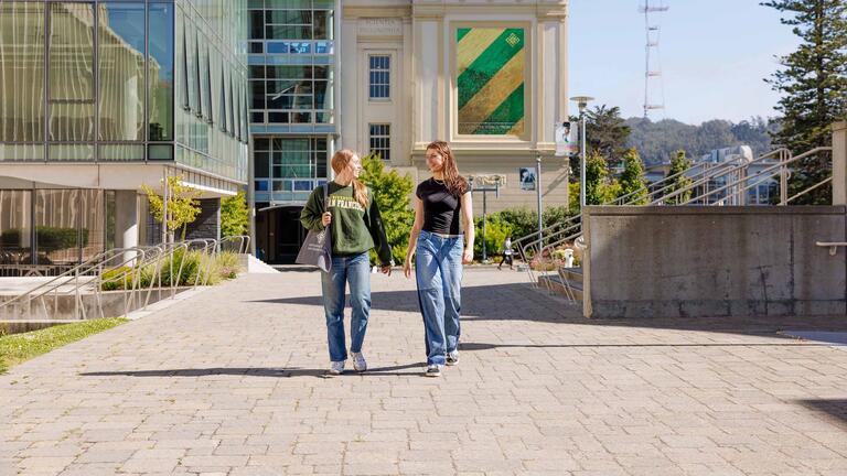 Students walking on lower campus