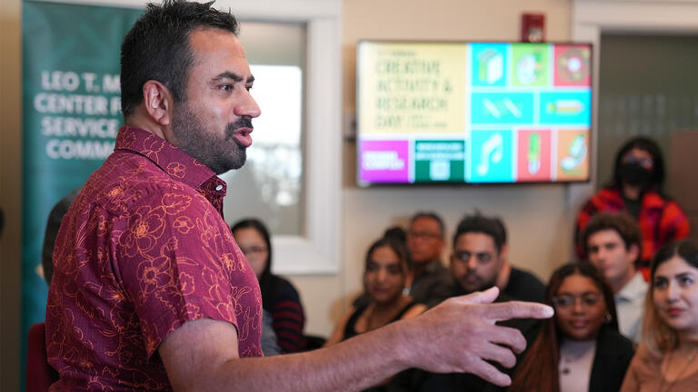 Kal Penn addresses students at the McCarthy Center at USF