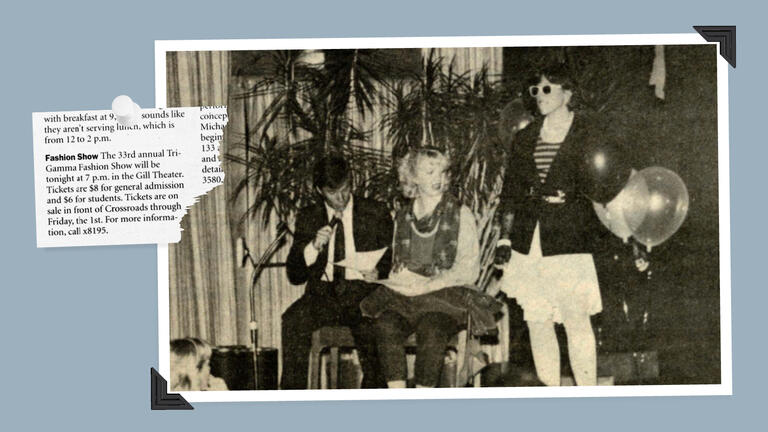 black and white photo of a USF fashion show
