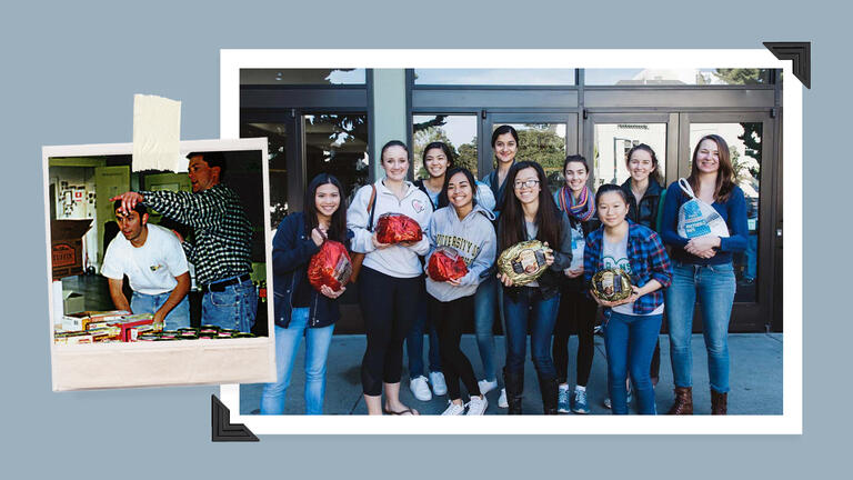 students preparing for the annual Thanksgiving Food Drive