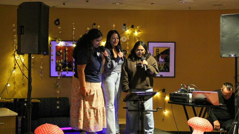 students doing karaoke