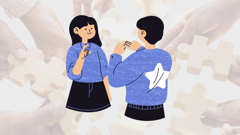 Cartoon of two individuals signing to one another