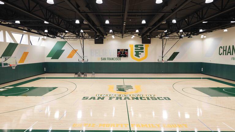 Basketball court inside the Malloy Pavilion