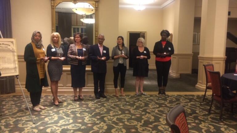 Areej Shafai, Marie Roberts De La Parra, Margaret Peterson, Father Vincent Pereppaden, Alison Nishiyama Young, Ingrid McVanner, Fiona