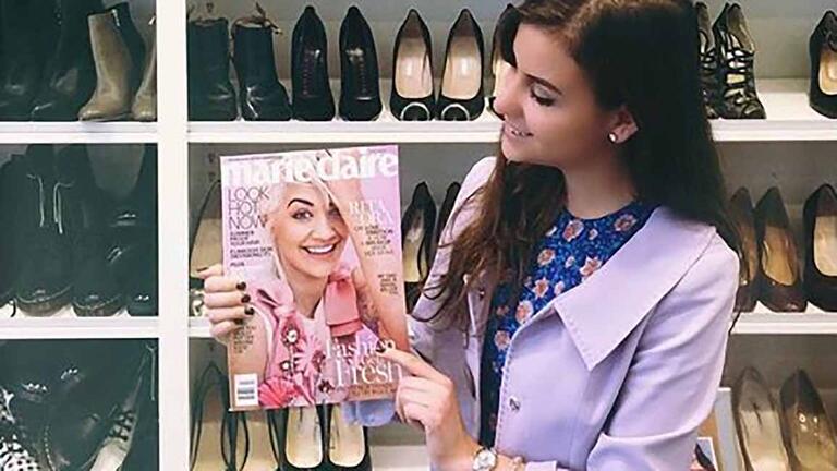 Ingrid Van Diest ('16) in her dream closet, the fashion closet at Marie Claire.