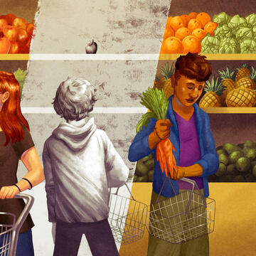 Illustration of shoppes with plenty and with nothing