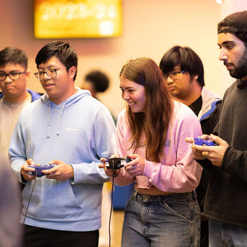 Students playing video games.