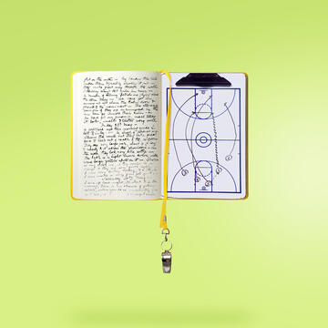 A notebook with basketball plays