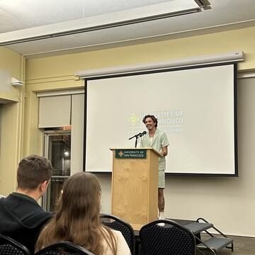 Calamia teaching a class at USF
