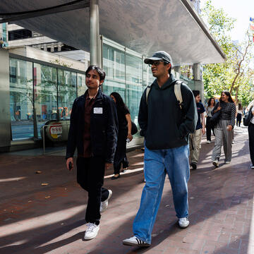 students walk in downtown san francisco