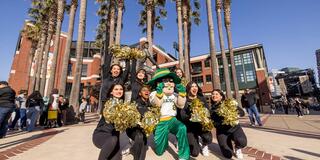 USF cheerleaders with USF mascot