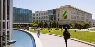 Main campus with students walking around
