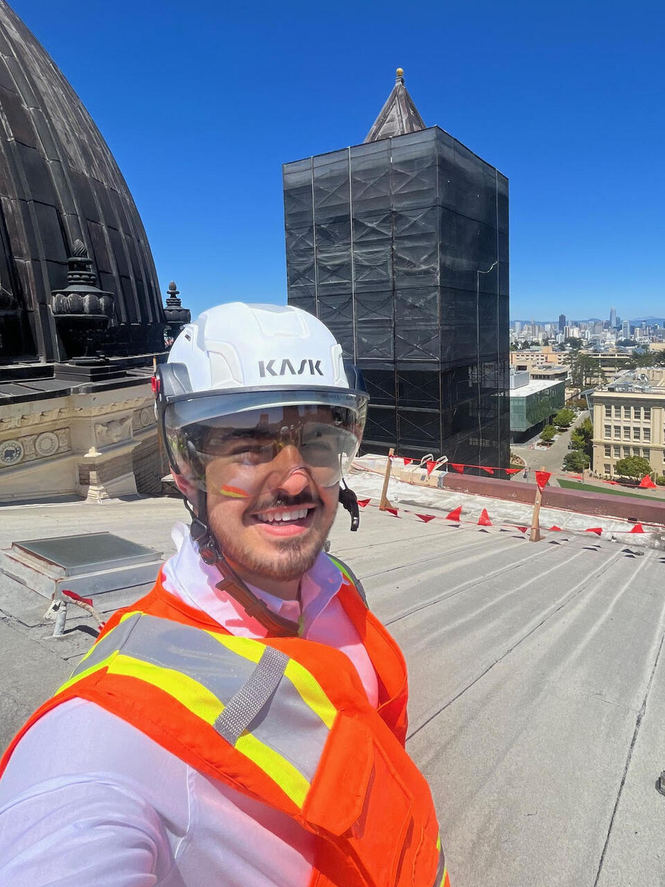 Pablo Vilas on the roof of St. Ignatius during the renovation 